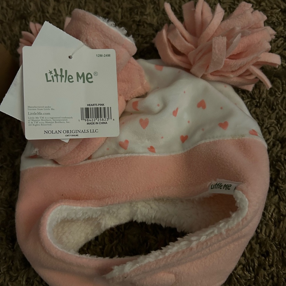 Little Me Pink and White Heart Baby Hat